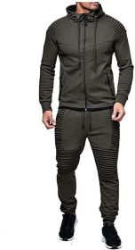 Men's 2 Pieces Tracksuits Running Jogging Athletic Casual Outfits Suit Solid Full Zip Sports Hooded Pants Sweatsuits (Color: grey, size: XL)