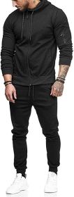 Men's 2 Pieces Tracksuits Running Jogging Athletic Casual Outfits Suit Solid Full Zip Sports Hooded Pants Sweatsuits (Color: black1, size: XL)