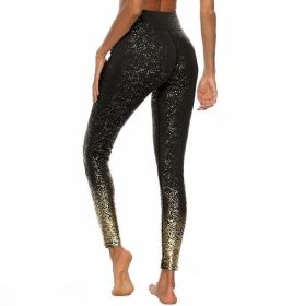 Women's Leggings Fitness Sports Gym Running Yoga Athletic Pants Gold (Color: BLACK, size: XL)