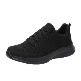 Mesh Lace up Sneakers Running Shoes (Color: BLACK, size: 8.5)