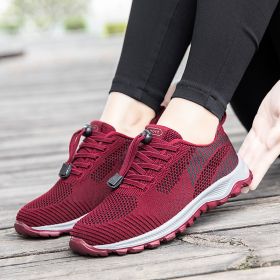 High Quality Men Women Casual Shoes Mesh Fly Weaving Breathable Middle-aged Elderly Light Sport Walking Spring Summer Autumn New (Color: Red, size: 38)