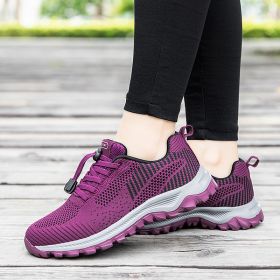 High Quality Men Women Casual Shoes Mesh Fly Weaving Breathable Middle-aged Elderly Light Sport Walking Spring Summer Autumn New (Color: Purple, size: 36)