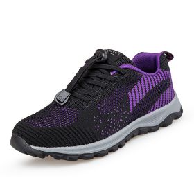 High Quality Men Women Casual Shoes Mesh Fly Weaving Breathable Middle-aged Elderly Light Sport Walking Spring Summer Autumn New (Color: Black Purple, size: 39)