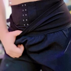 Solid Color High Waist Yoga Fitness Cropped Pants, Breasted Waist Straps Sports Jogging Pants, Women's Activewear (Color: BLACK, size: L(8/10))