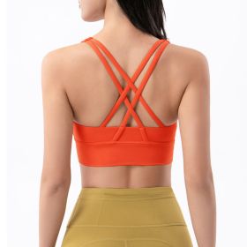 Nylon Top Women Bra Sexy Top Woman Breathable Underwear Women Fitness Yoga Sports Bra For Women Gym 22 Colors (Color: orange, size: S)