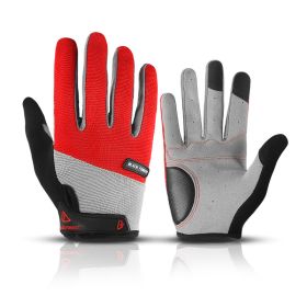 Bicycle Full Finger Cycling Bike Gloves Absorbing Sweat for Men and Women Bicycle Riding Outdoor Sports Protector (Color: Red 1, size: L)