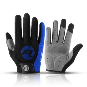 Bicycle Full Finger Cycling Bike Gloves Absorbing Sweat for Men and Women Bicycle Riding Outdoor Sports Protector (Color: Blue, size: M)