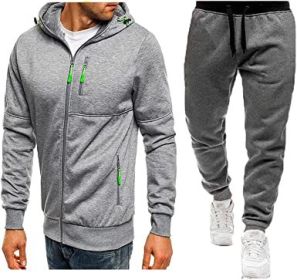 Mens 2 Piece Tracksuit Zipper Cardigan Hoodie Pants Sport Suit Running Jogging Athletic Casual Tracksuit Set (Color: light grey2, size: S)