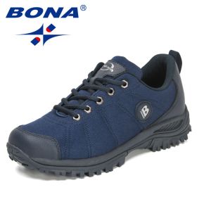 BONA 2022 New Designers Hiking Shoes Men Trekking Sneakers Walking Mountain Outdoor Shoes Man Trail Running Tourism Footwear (Color: Deep blue S gray, size: 8)