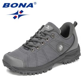 BONA 2022 New Designers Hiking Shoes Men Trekking Sneakers Walking Mountain Outdoor Shoes Man Trail Running Tourism Footwear (Color: Dark grey light gray, size: 8)