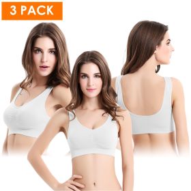 3 Pack Sport Bras For Women Seamless Wire free Bra Light Support Tank Tops For Fitness Workout Sports Yoga Sleep Wearing (Color: WH_WH_WH, size: S)