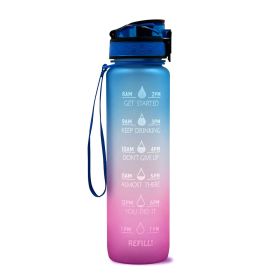 1L Tritan Water Bottle With Time Marker Bounce Cover Motivational Water Bottle Cycling Leakproof Cup For Sports Fitness Bottles (capacity: 1L, Color: Blue red gradient)